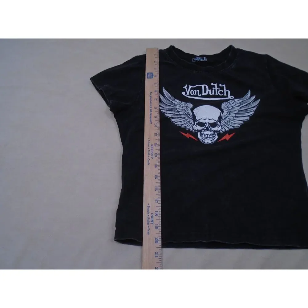 Womens Von dutch Skull wings graphic T shirt Black Moto Biker Size XL - Picture 8 of 10
